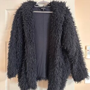 Express fluffy faux fur hooded jacket